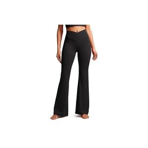 Sunzel Women Crossover Waist Flare Leggings Black High Waisted Yoga Pants Size M